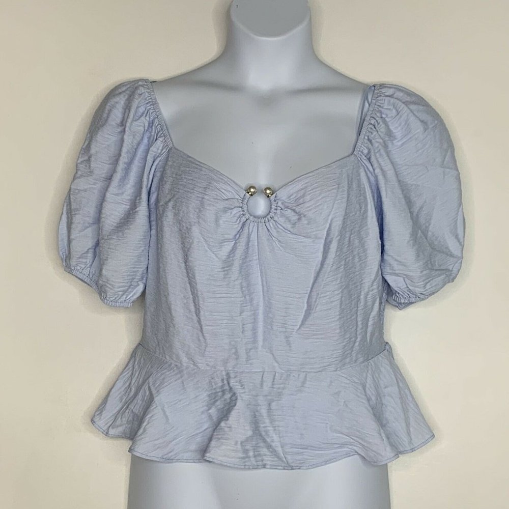 Salo La Fille‎ Women Blouse Size XL Baby Blue Short Sleeve Summer Pullover